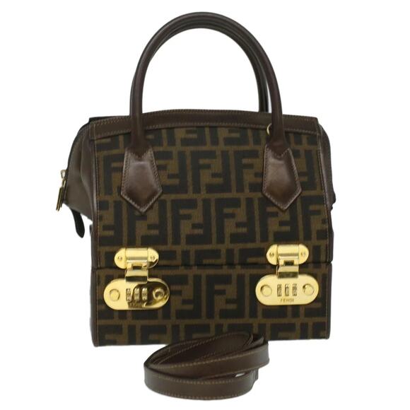 FENDI Zucca Canvas Hand Bag Brown Black - Picture 1 of 16